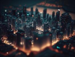 Futuristic city landscape cityscape isometric view Night city Created with technology photo