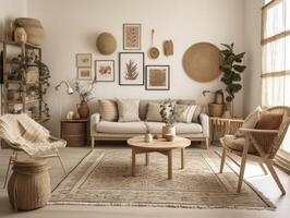Stylish composition of cozy living room interior Created with technology. photo