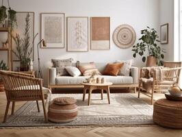 Stylish composition of cozy living room interior Created with technology. photo