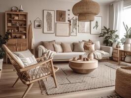 Stylish composition of cozy living room interior Created with technology. photo