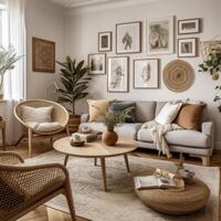 Stylish composition of cozy living room interior Created with technology. photo