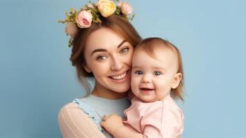 Happy woman and girl. Illustration photo