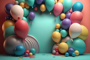 cumpleaños fiesta antecedentes con globos ilustración ai generativo foto