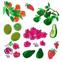 Fresco tropical frutas.a variedad de Fresco frutas y jugos vector ilustración de el vegetariano menú.