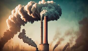 Industrial factory pollution, smokestack exhaust gases, bad atmosphere, photo