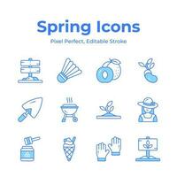 Grab this carefully designed spring vectors, farming, gardening and agriculture icons set vector