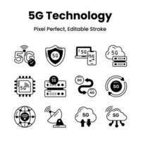 Unleash creativity with our 5G network icons empower your visuals with sleek and modern icons that symbolize the power of high-speed connectivity. vector