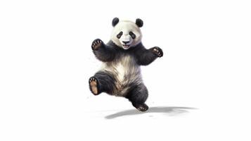 panda jump and dance on white background, photo