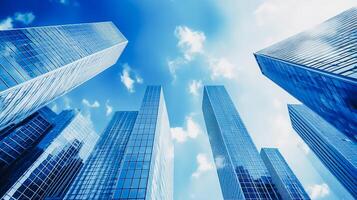 modern skyscrapers, business office buildings with blue sky, photo