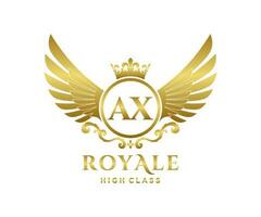 Golden Letter AX template logo Luxury gold letter with crown. Monogram alphabet . Beautiful royal initials letter. vector