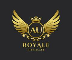 Golden Letter AU template logo Luxury gold letter with crown. Monogram alphabet . Beautiful royal initials letter. vector