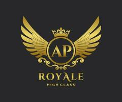 Golden Letter AP template logo Luxury gold letter with crown. Monogram alphabet . Beautiful royal initials letter. vector