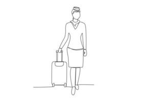 A flight attendant carrying a suitcase vector