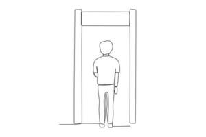 A man stands at the body scanner vector
