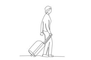 A man carries a suitcase at the airport vector