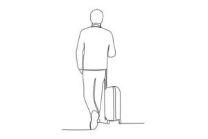 Rear view of a man carrying a suitcase vector