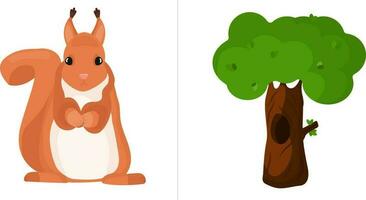 para niños juego adivinar dónde es cuyo casa, tarjetas, niño desarrollo, quien vive en el casa, ardilla y hueco, árbol vector