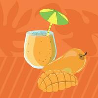 Beautiful cocktail with mango and umbrella vector