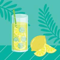 Beautiful cocktail with lemon and ice vector