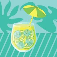 Beautiful cocktail with lime, ice and umbrella vector