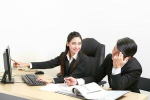 South east Asian young Chinese Indian man woman wearing formal business office ware on white background pose expression photo