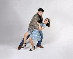 Young aisan man woman drama acting theatre student performing rehearsal expression pose photo