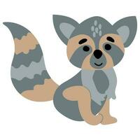 Cute hand drawn raccoon. White background, isolate. vector