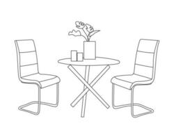 moderno restaurante sillas con mesa conjunto con blanco fondo, mano dibujado contorno vector