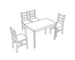 Wooden Chairs and Table set, Hand drawn line art with white background vector