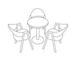 Hand Drawn outline of Restaurant Furniture Set, Chairs and Table, with white background vector