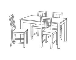 Wooden Chairs and Table set, Hand drawn line art with white background vector