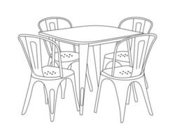 Hand Drawn outline of Restaurant Furniture Set, Chairs and Table, with white background vector