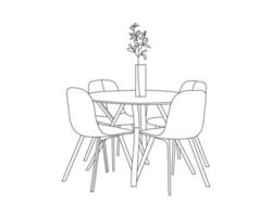 moderno restaurante sillas con mesa conjunto con blanco fondo, mano dibujado contorno vector