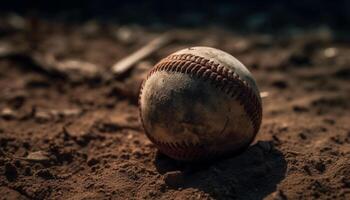 Playing baseball outdoors, catching ball with old leather glove generated by AI photo