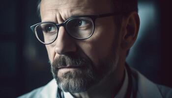 Confident businessman with beard and eyeglasses looking at camera generated by AI photo