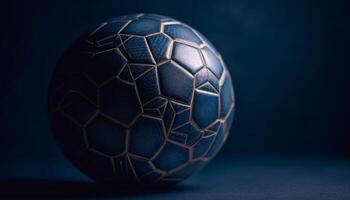 Blue metallic sphere on black background with hexagon pattern generated by AI photo