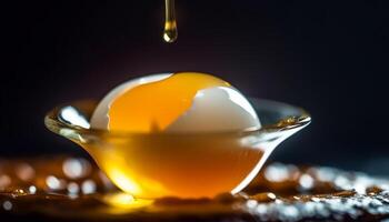 Fresh honey drop on spoon, organic and healthy refreshment generated by AI photo