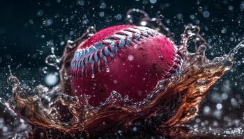 Playing baseball, hitting leather ball with speed and strength generated by AI photo