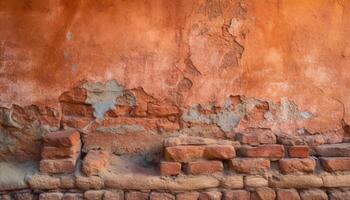 Weathered brick wall with rusty stains creates abstract backdrop design generated by AI photo