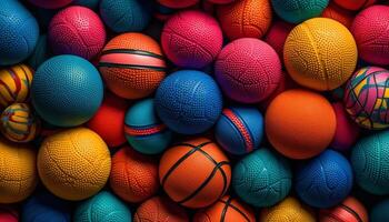 Multi colored sports equipment in a row, for decoration generated by AI photo