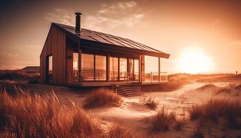 Idyllic cottage on tranquil meadow, surrounded by nature beauty generated by AI photo