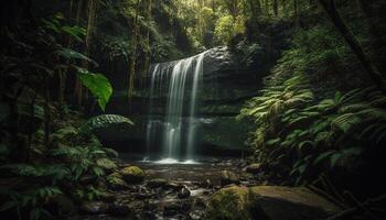 tranquilo escena de un tropical selva con fluido agua generado por ai foto