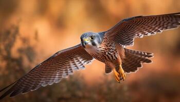 Majestic bird of prey, the hawk, spreads wings mid air generated by AI photo