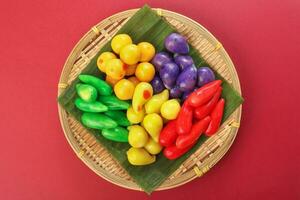 Colourful Luk chup look choop tadeonal Thai desert sweets candy creatve variety photo