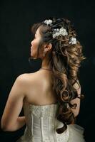 Hair style fashion white dress on black background photo