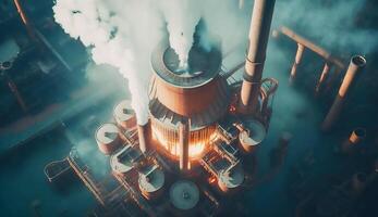 Industrial factory pollution, smokestack exhaust gases, bad atmosphere, photo