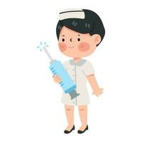 Nurse  holding medical injection syringe vector