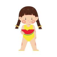 linda pequeño niña vistiendo verano traje de baño vector