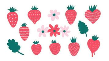 Hand drawn strawberry set vector