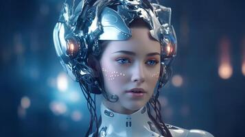 mujer robot charla gpt artificial inteligencia charla larva del moscardón por abierto ai. futurista alto tecnología en futuro, ai generativo foto